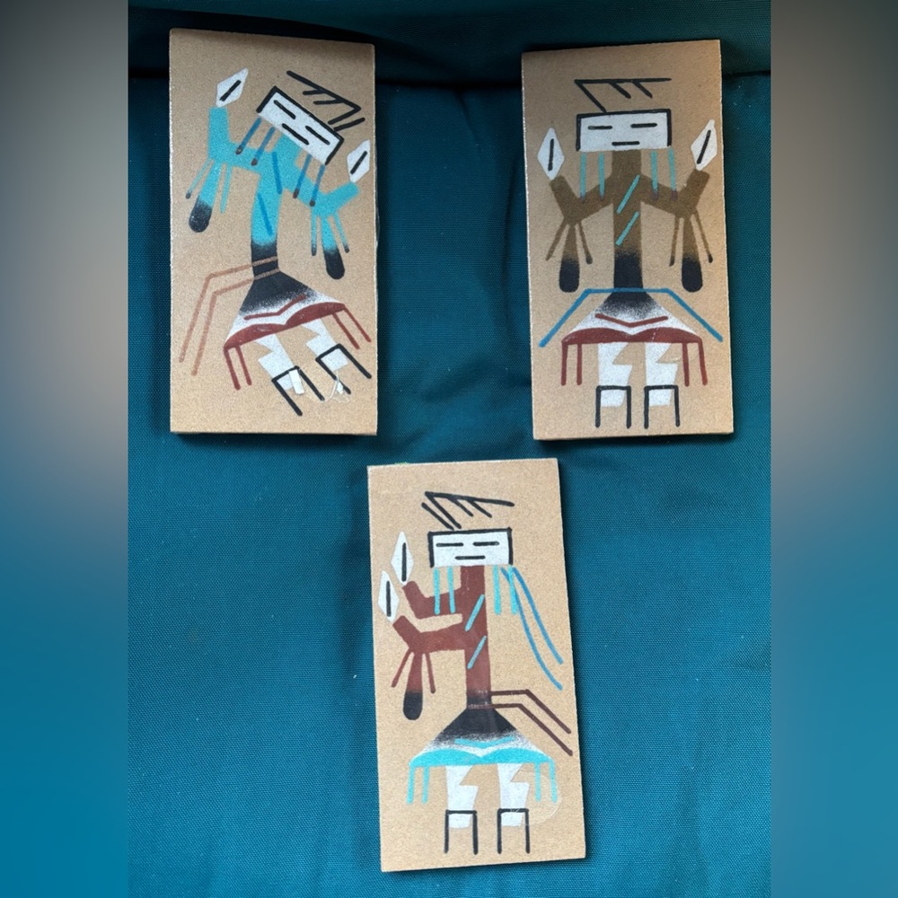 New Set of 3 signed Tribal Sand Art Wall Decor Set. Signed by artist B. Begay.